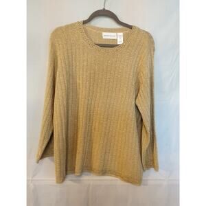 Alfred Dunner Long Sleeve Gold Sweater Lace Detain on Neck Sleeve Hem Size XL